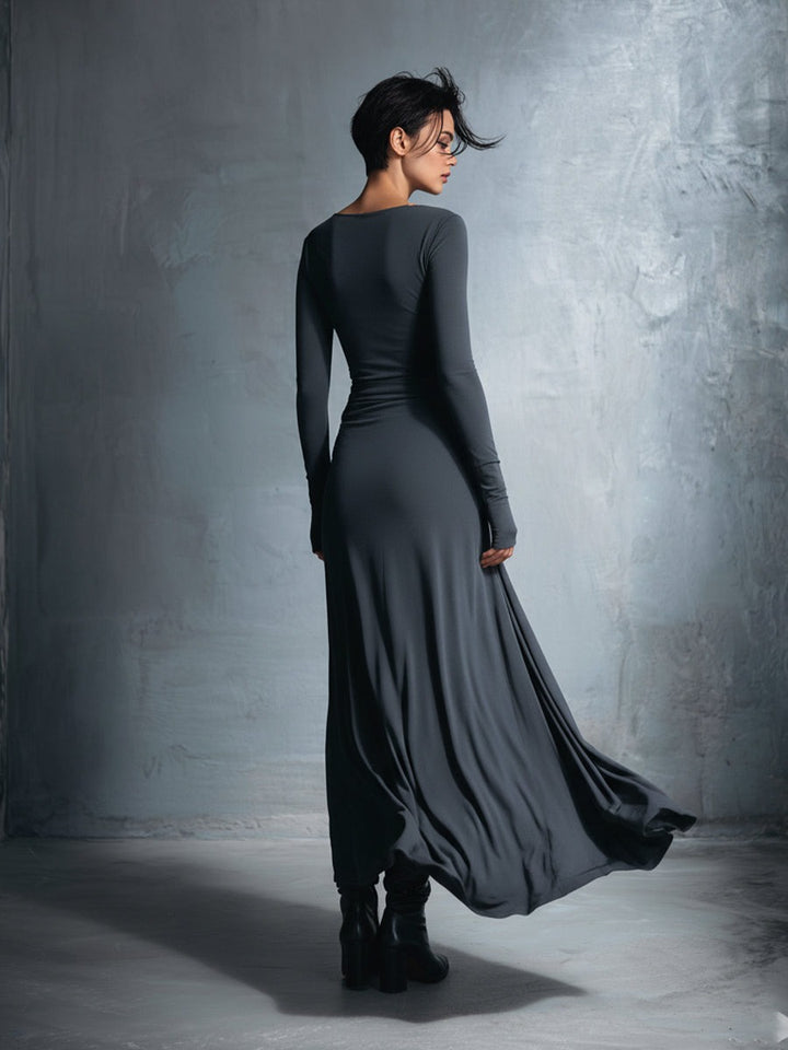 Robe portefeuille maxi nouée en tissu stretch