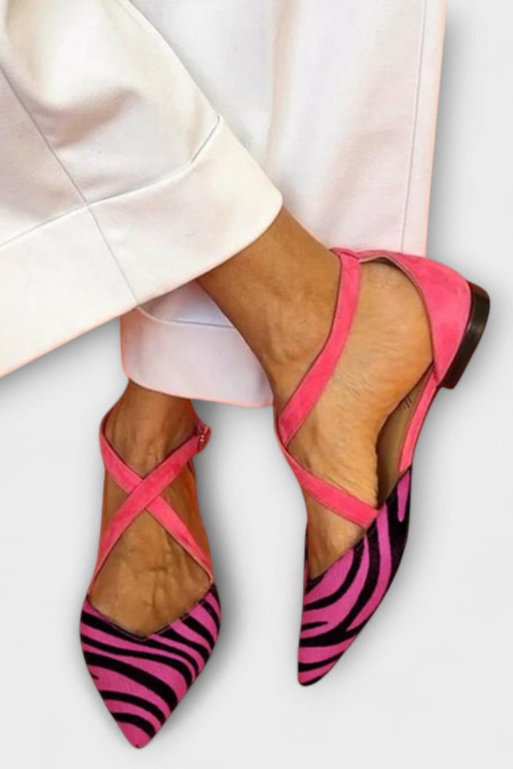 Ballerines à imprimé zèbre et bretelles croisées