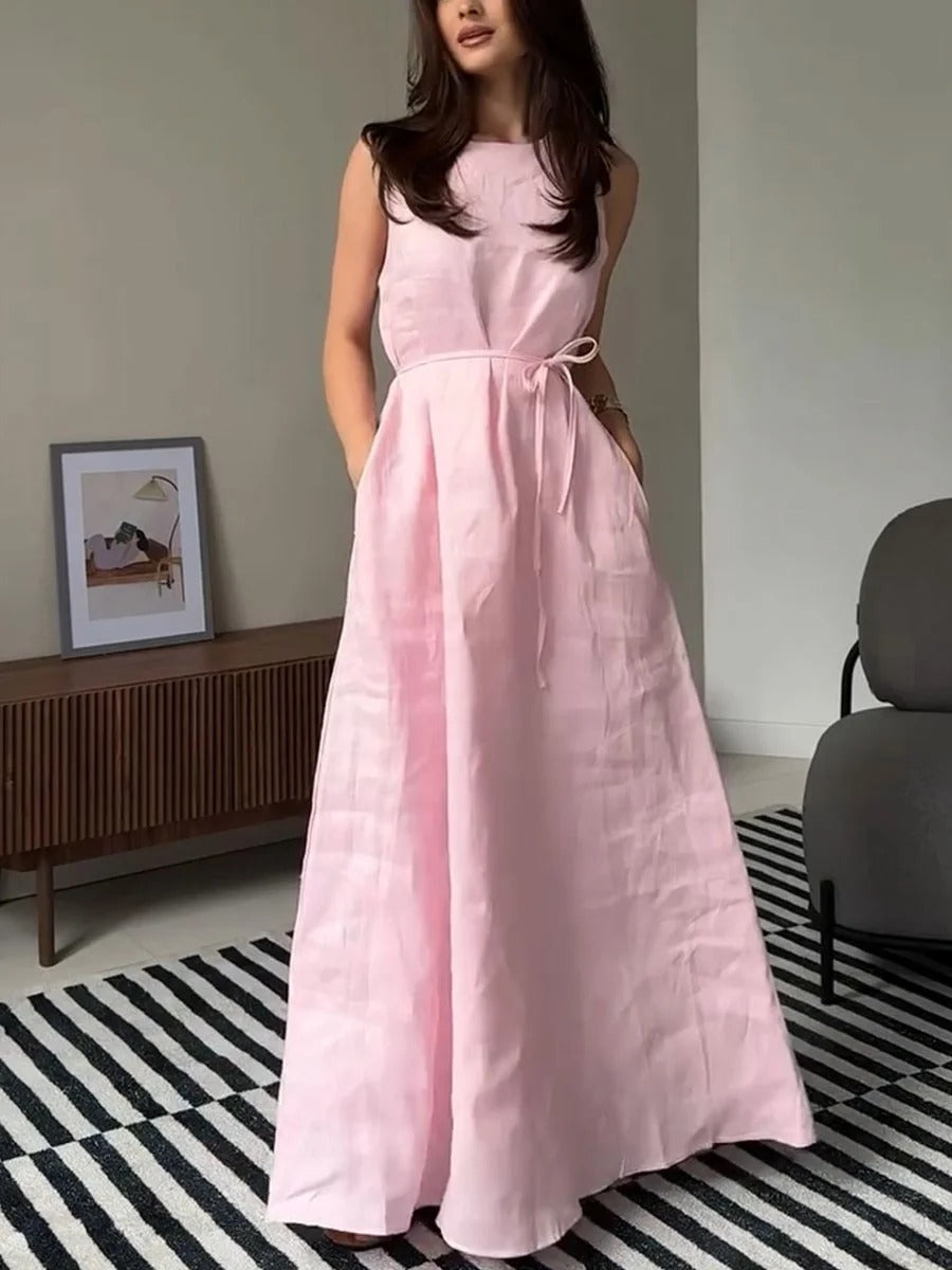 Robe décontractée sans manches en coton et lin
