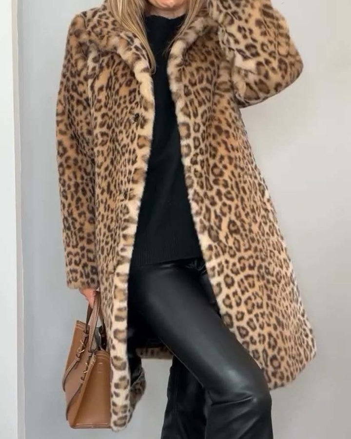 Manteau long en polaire léopard