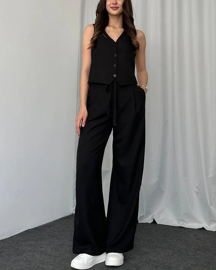 Ensemble deux pièces gilet décontracté de couleur unie