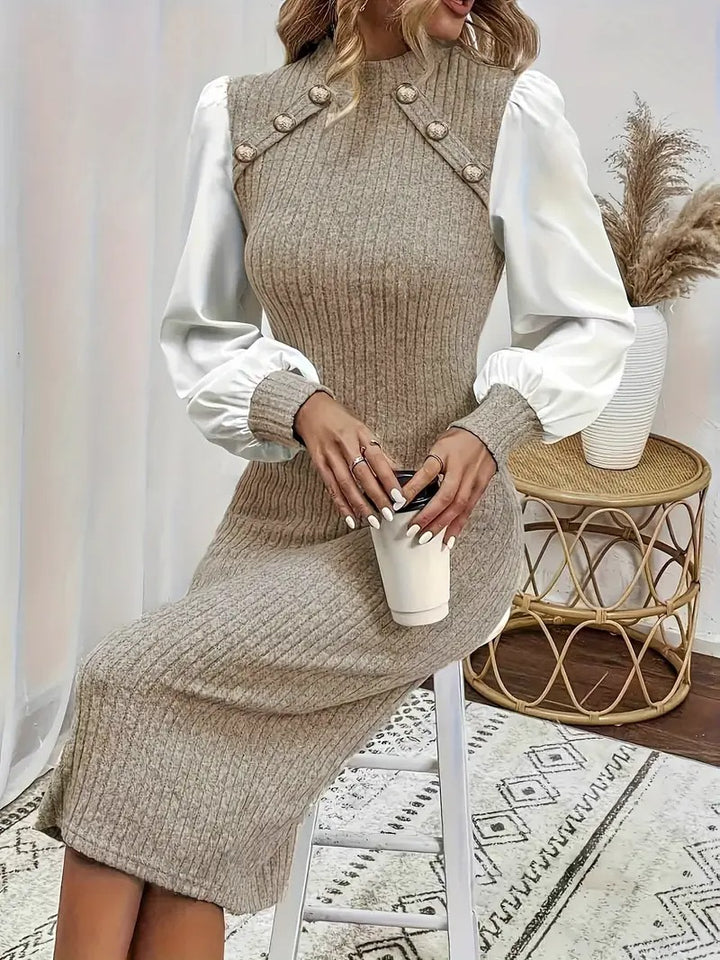 Robe boutonnée à manches lanterne en tricot