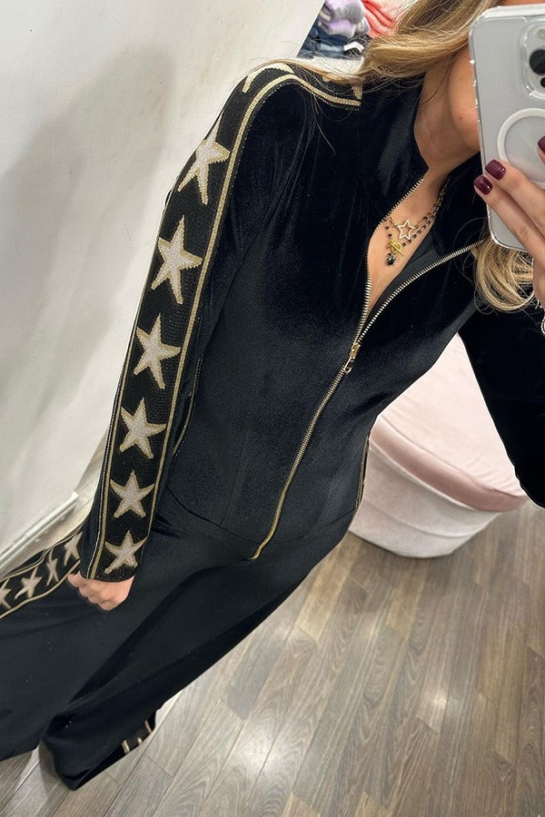 Combinaison zippée en velours à imprimé étoiles