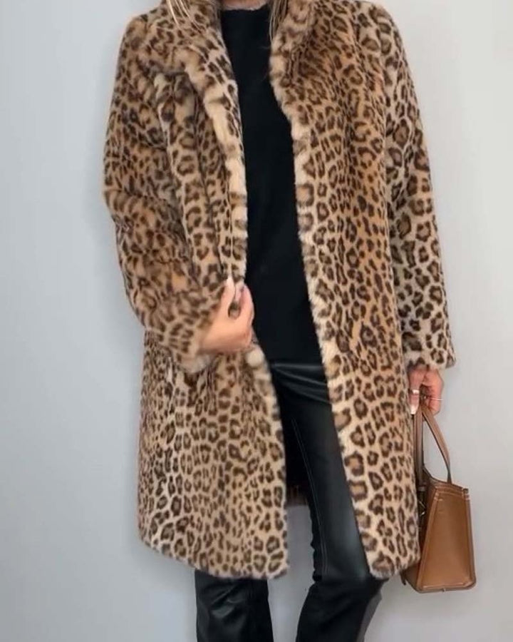 Manteau long en polaire léopard