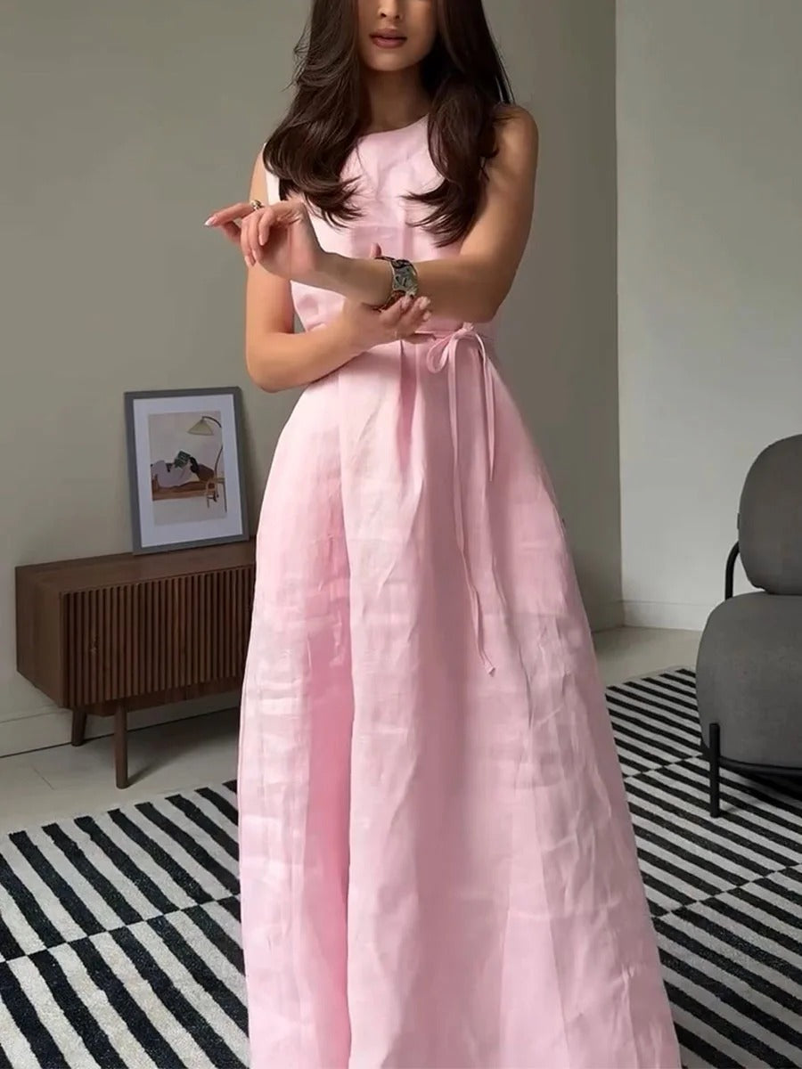 Robe décontractée sans manches en coton et lin