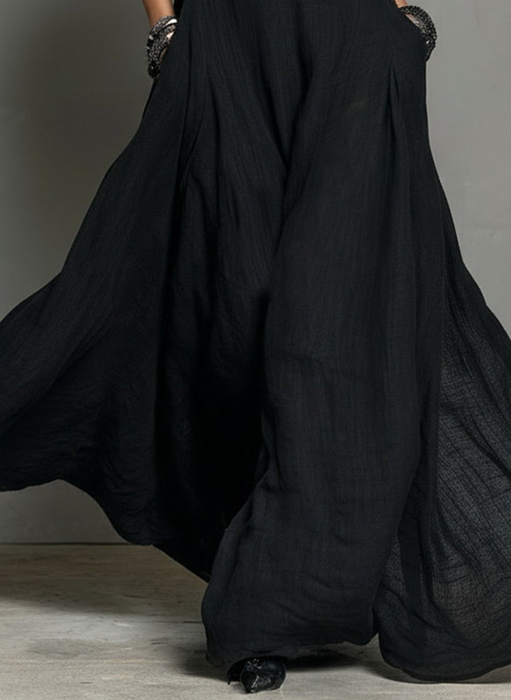 Robe longue à col halter en lin mélangé