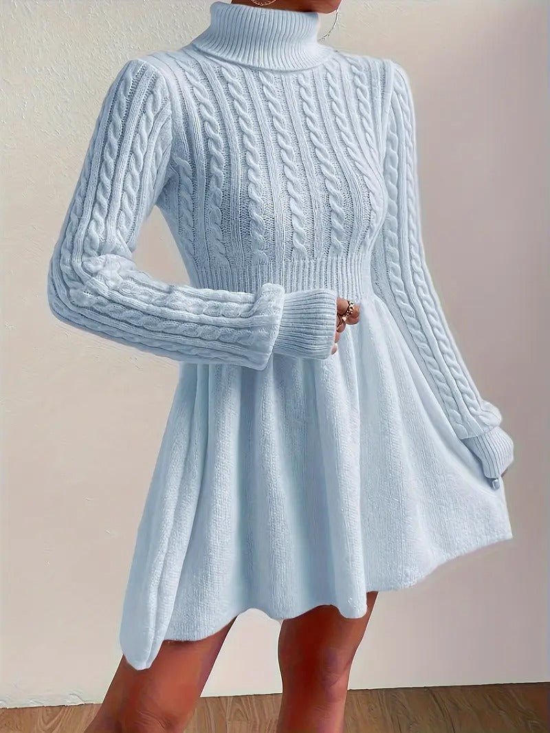 Robe pull col roulé en tricot torsadé