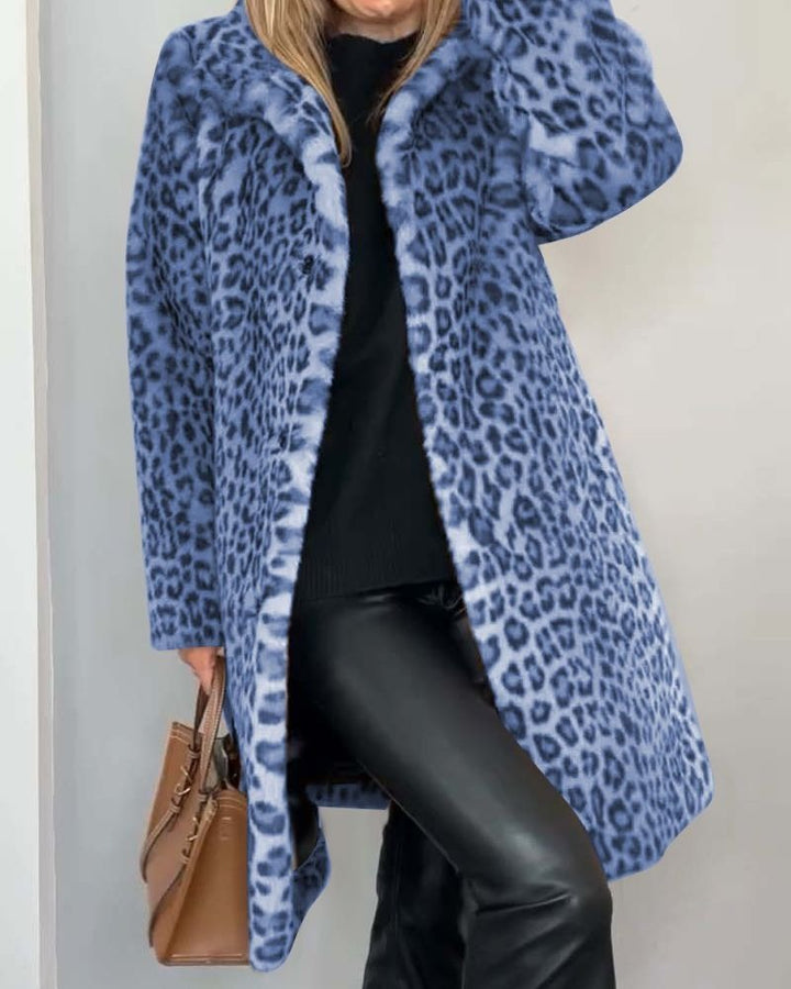 Manteau long en polaire léopard