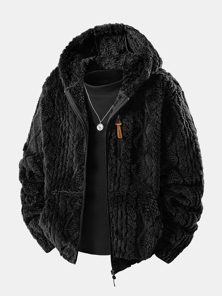 Sweat à capuche teddy en jacquard géométrique