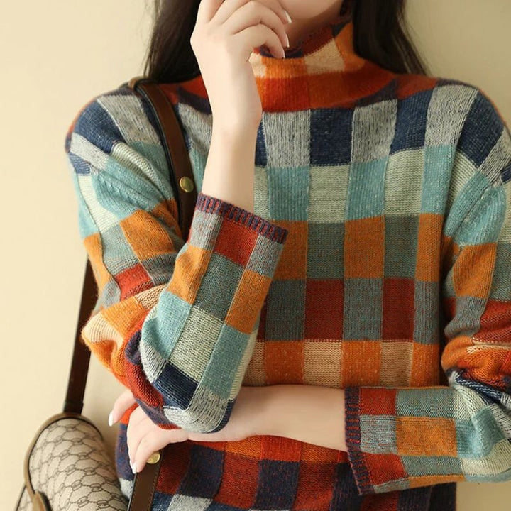 Pull à carreaux en laine mérinos Emma