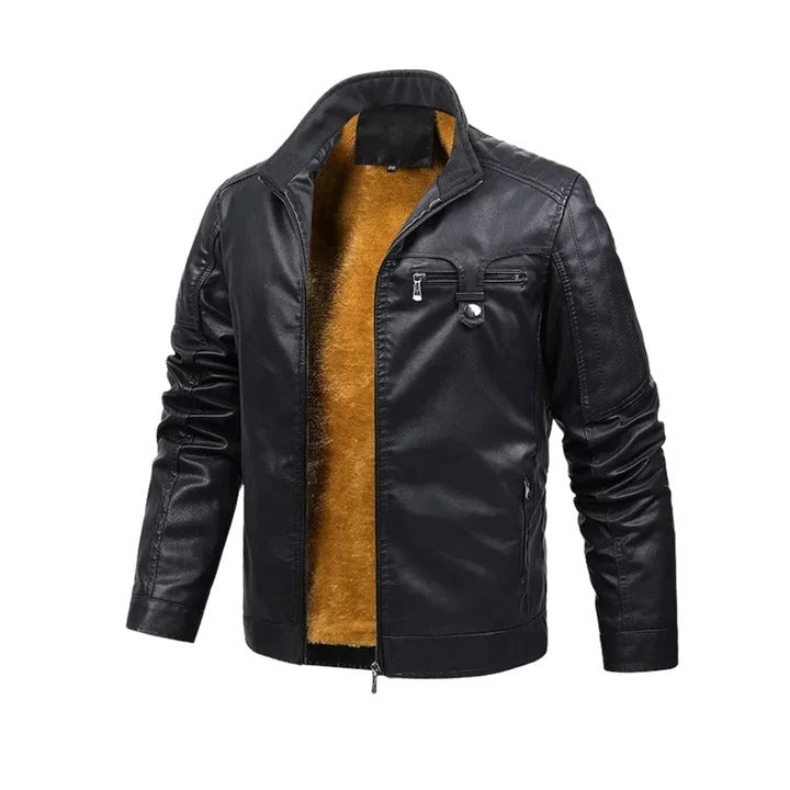 Veste en cuir rétro doublée de polaire