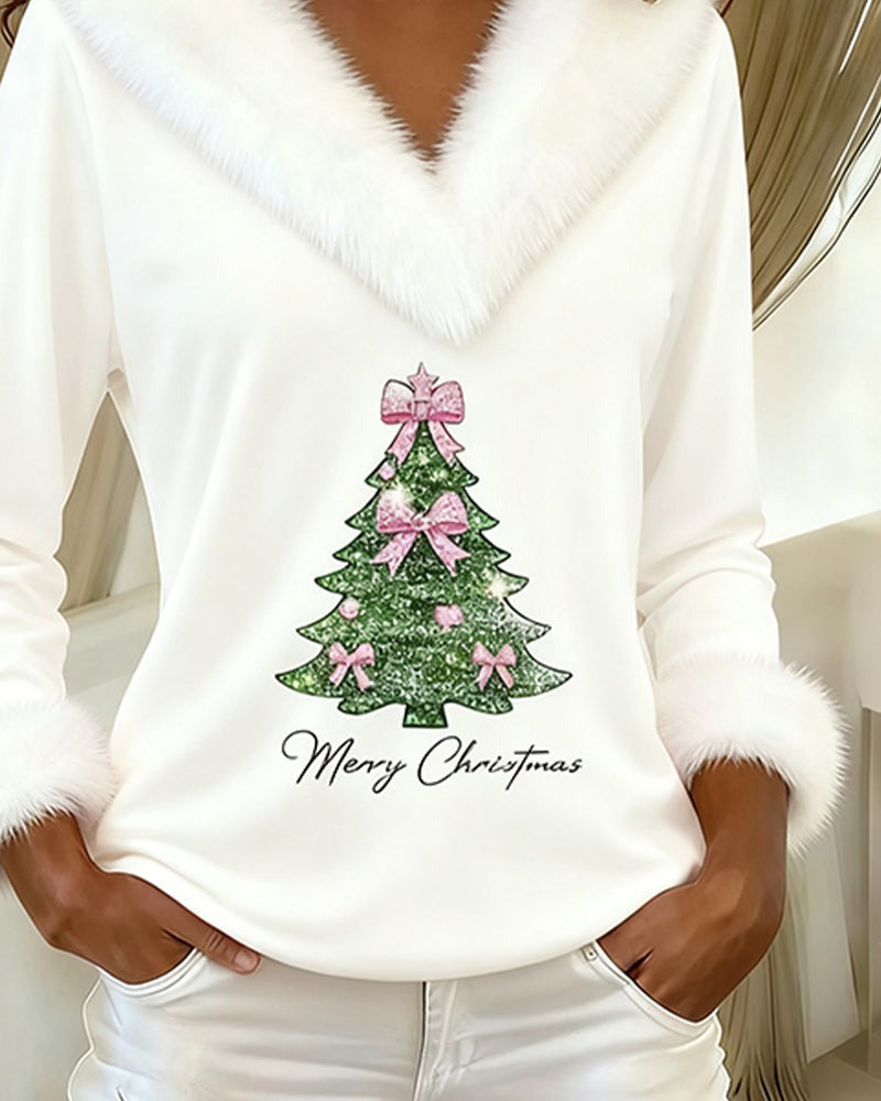 Pull imprimé de Noël à la douce fourrure