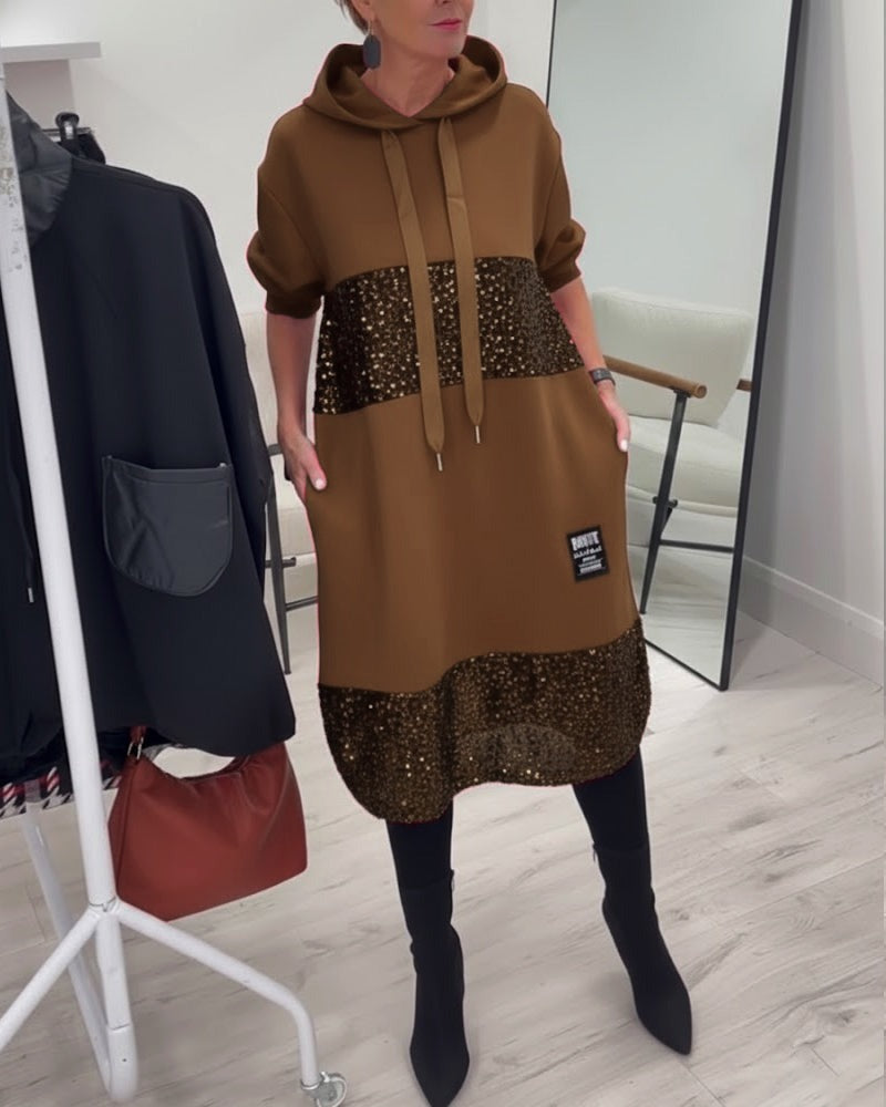 Robe à capuche tendance avec patchwork