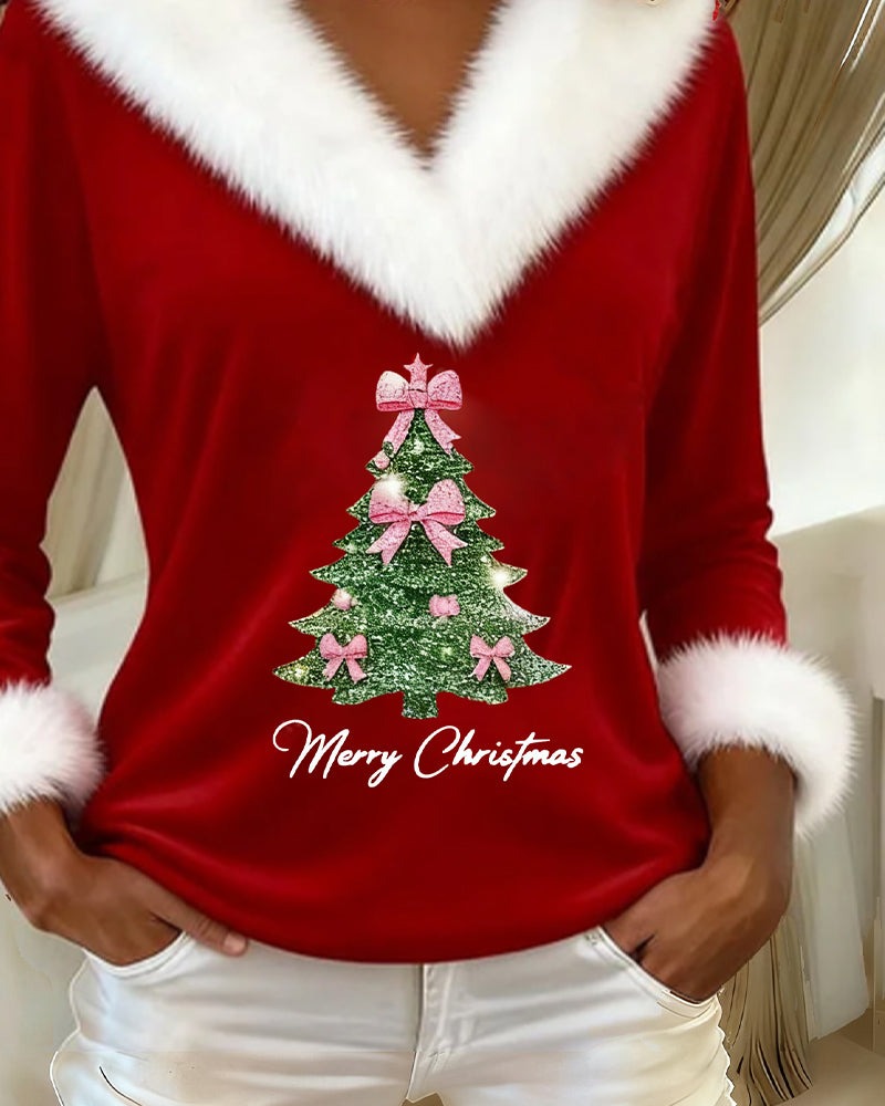 Pull imprimé de Noël à la douce fourrure