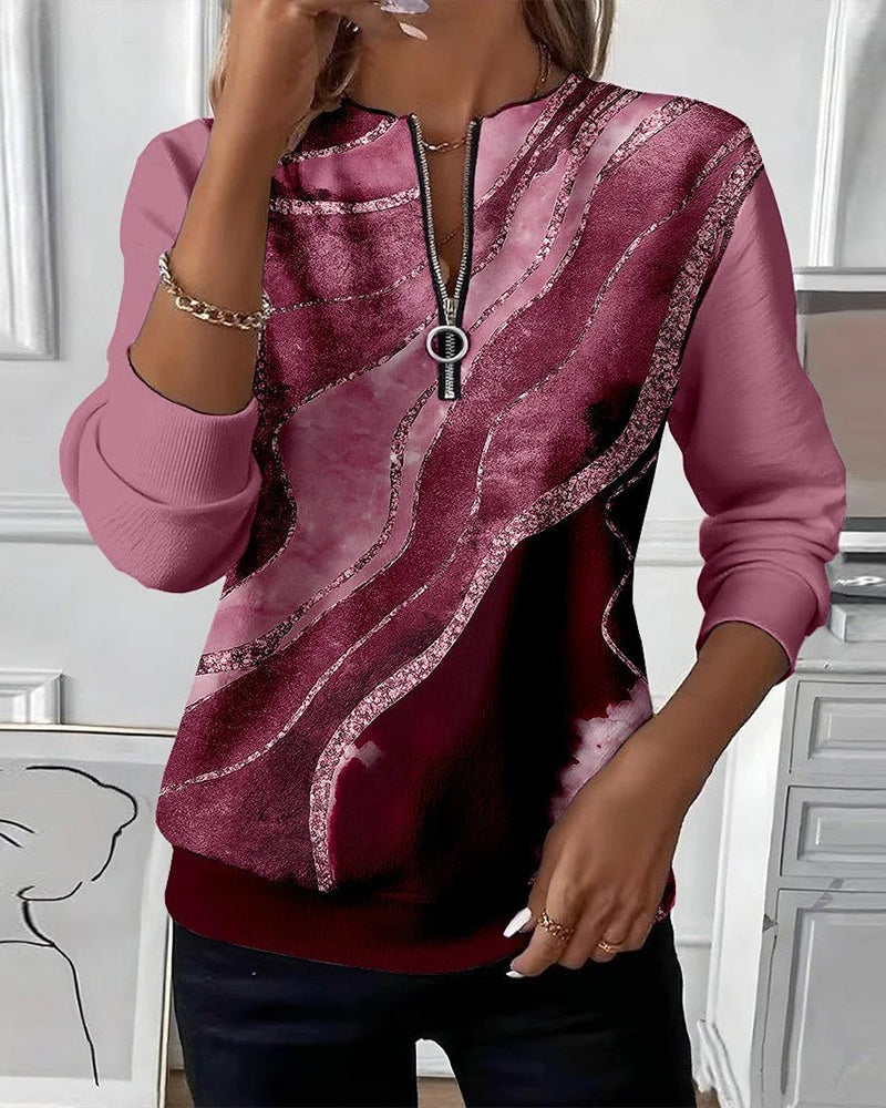 Sweat-shirt à demi-zip avec imprimé vintage