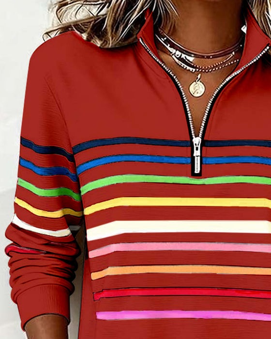 Pull à demi-zip et rayures