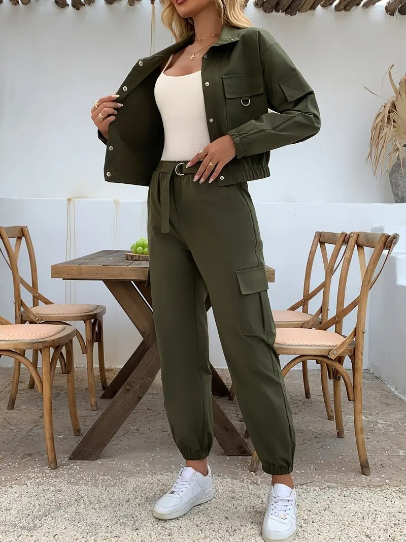 Ensemble avec veste boutonné et pantalon à cordon