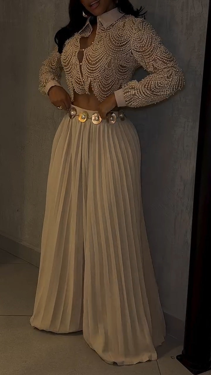 Ensemble haut à revers et pantalon plissé