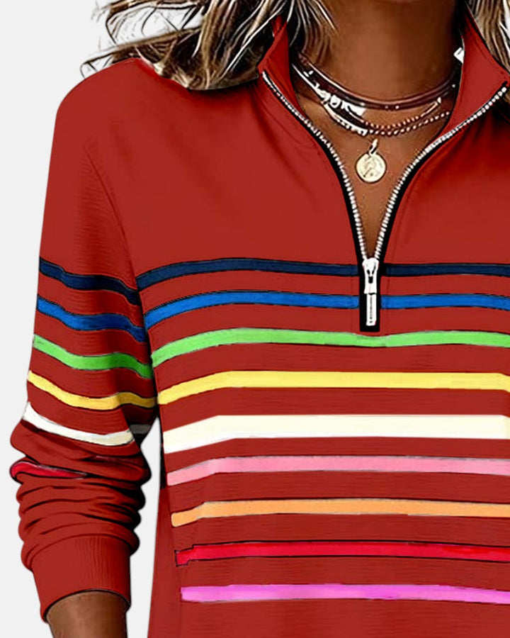 STRIPED ZIP-UP SWEATER FOR WOMEN