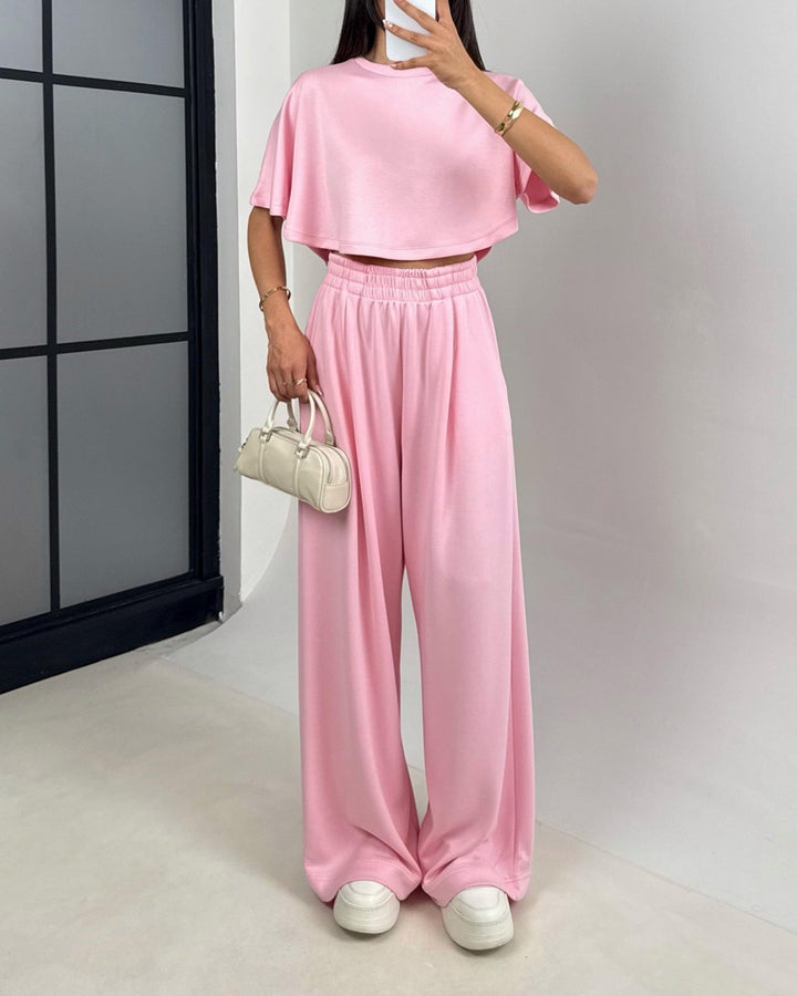 Ensemble deux pièces t-shirt et pantalon à col châle tendance