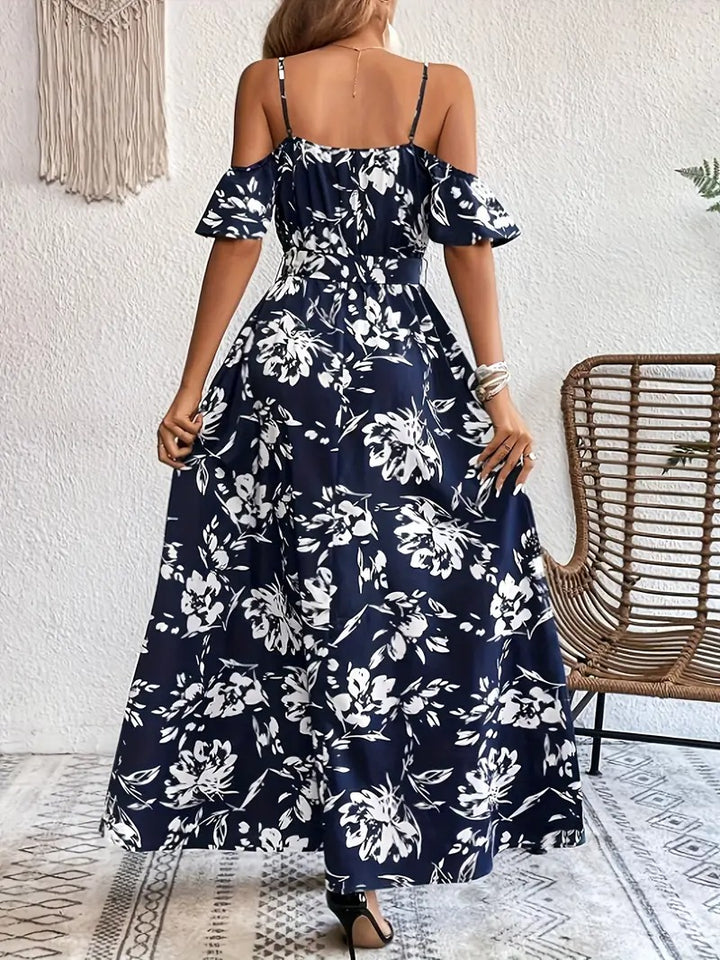 Robe à Imprimé Floral avec Épaules Dénudées
