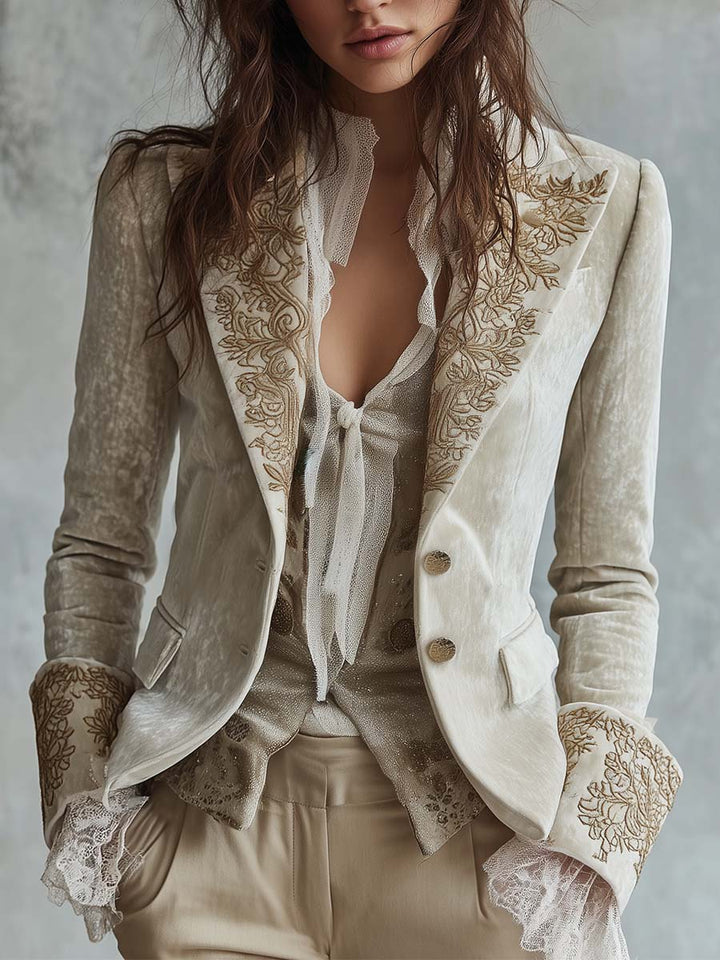 Blazer Entallado Bordado en Marfil para Mujeres