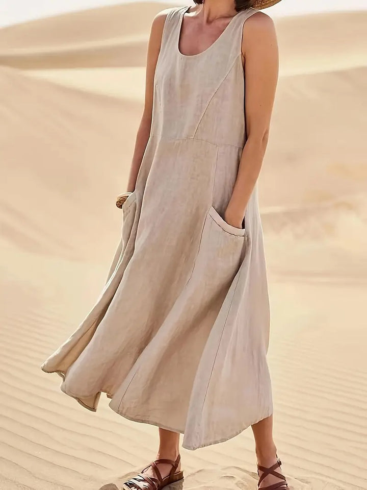 Robe Femme Décontractée Sans Manches en Coton