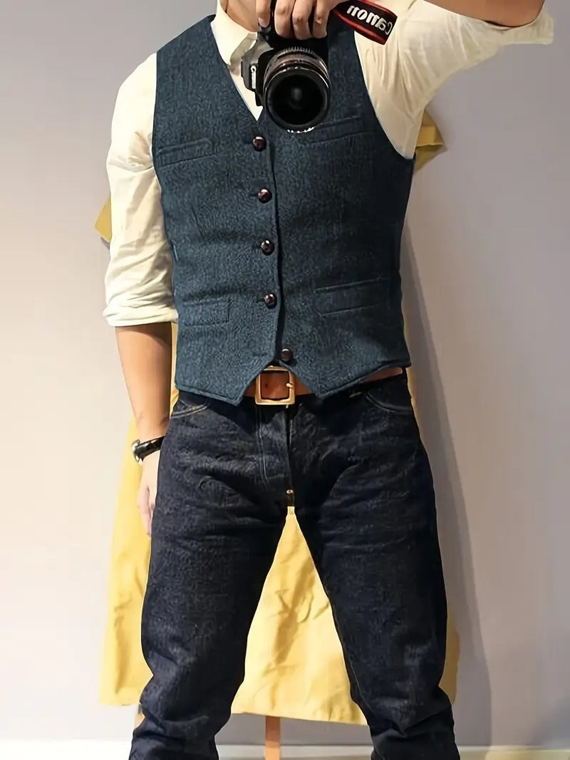 Gilet Homme Tweed Chevron Style Western