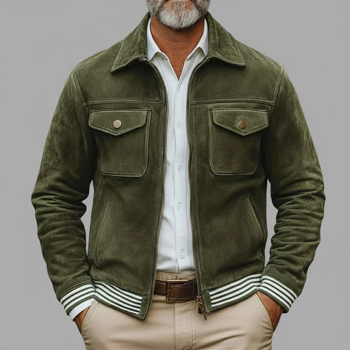Retro Suede Jacket in Khaki Green