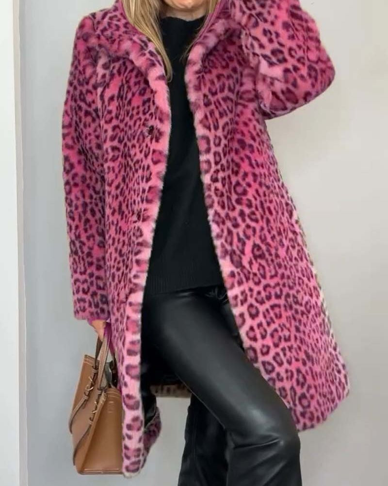 Manteau long en polaire léopard
