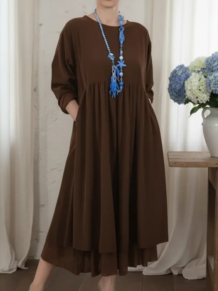 Robe midi ample pour femme avec double ourlet