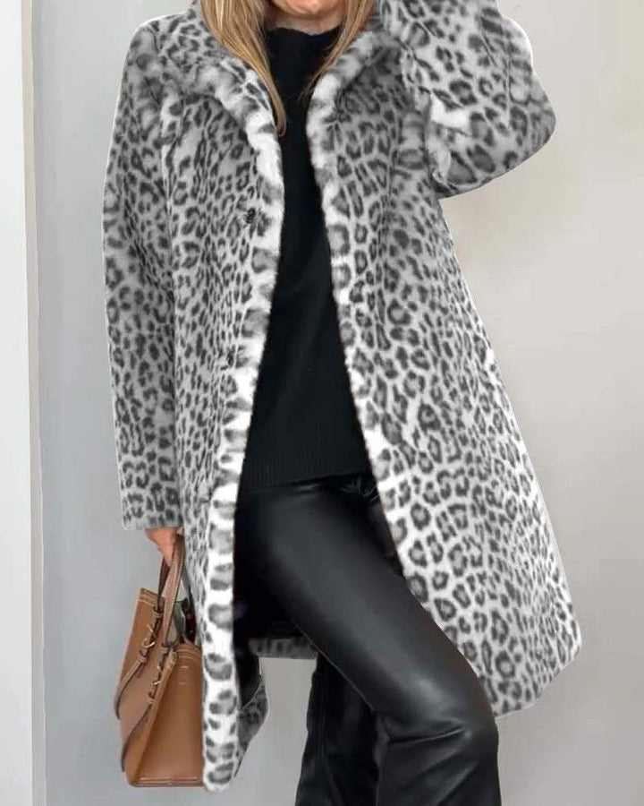 Manteau long en polaire léopard