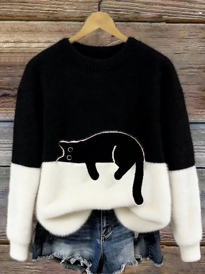 Pull à motif chat pour femme