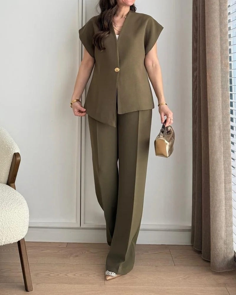 Ensemble deux pièces haut et pantalon asymétriques