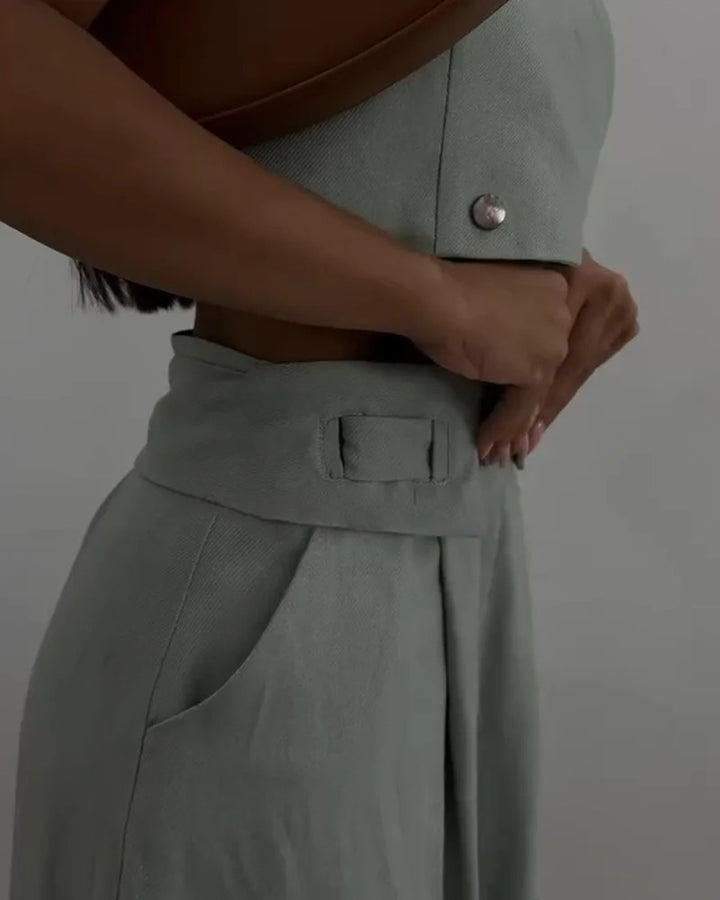 Ensemble deux pièces gilet et pantalon à col en V