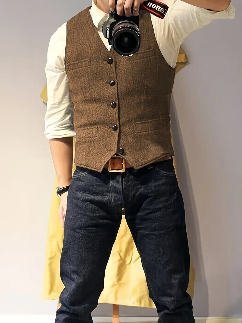 Gilet Homme Tweed Chevron Style Western