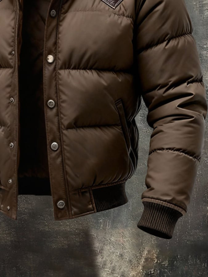 Doudoune avec détails en cuir et col en fourrure