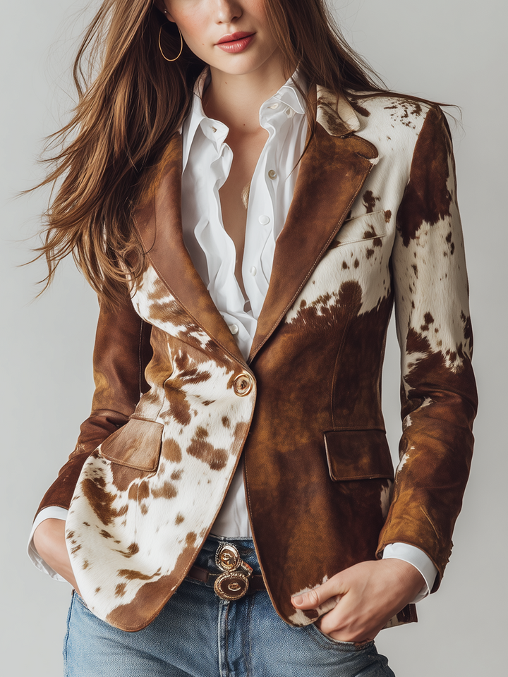 Blazer Ecológico Vintage de Print de Vaca para Mujeres
