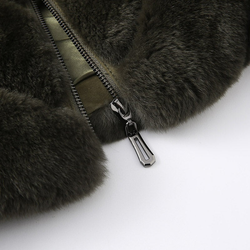 Manteau bomber kaki en fausse fourrure