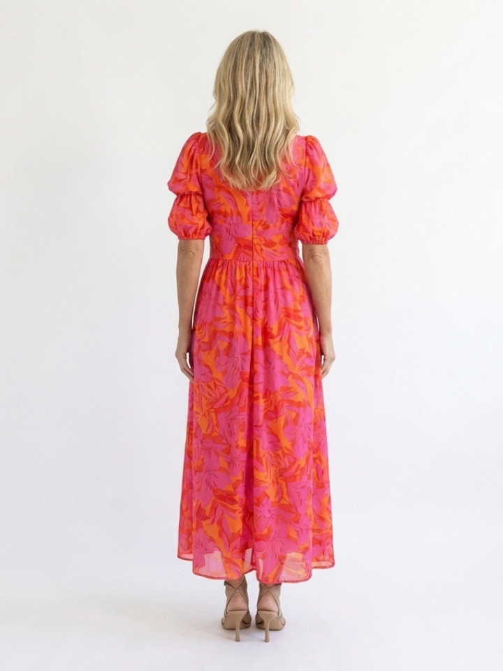 Anna | Midi Dress with V-Neck and Balloon Sleeves