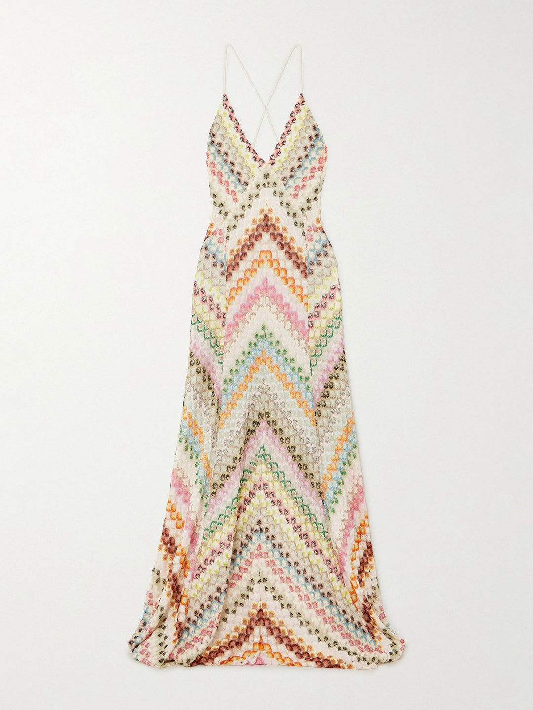 Robe longue ouverte en tricot à imprimé chevrons colorés