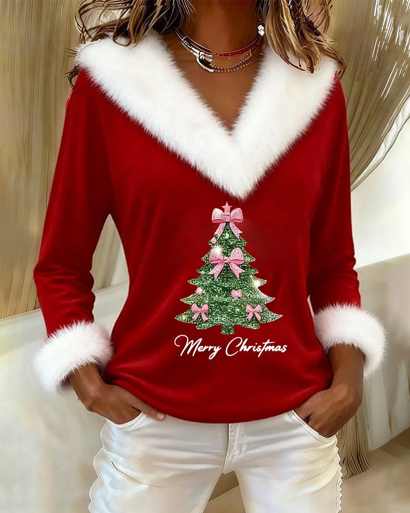Pull imprimé de Noël à la douce fourrure