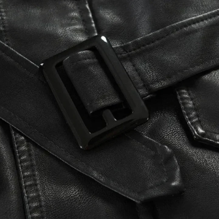 Veste de motard en cuir longue et élégante
