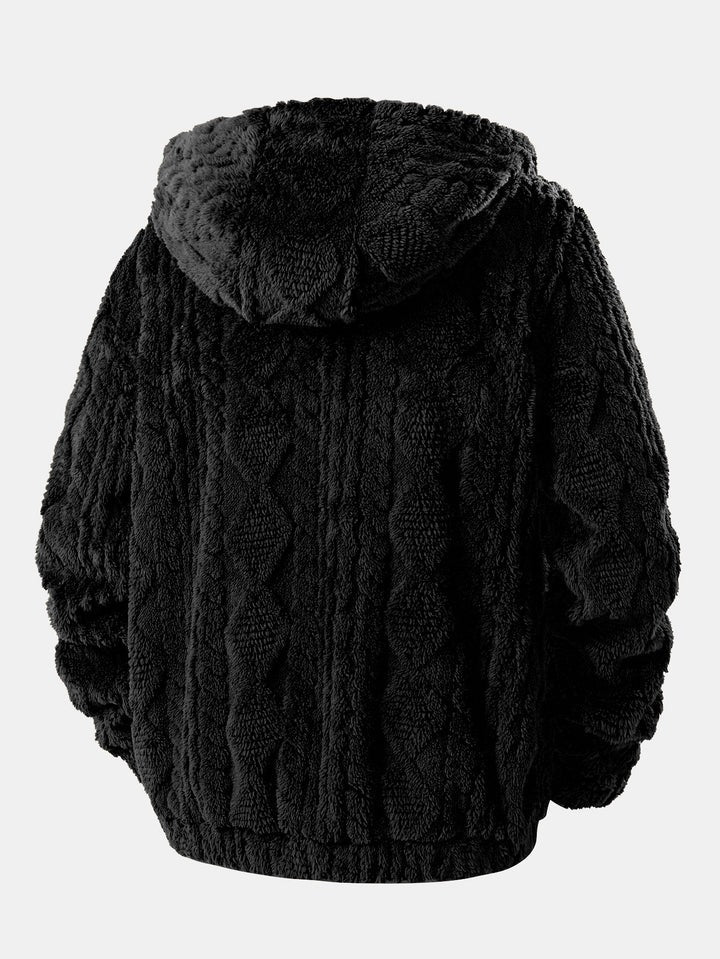 Sweat à capuche teddy en jacquard géométrique
