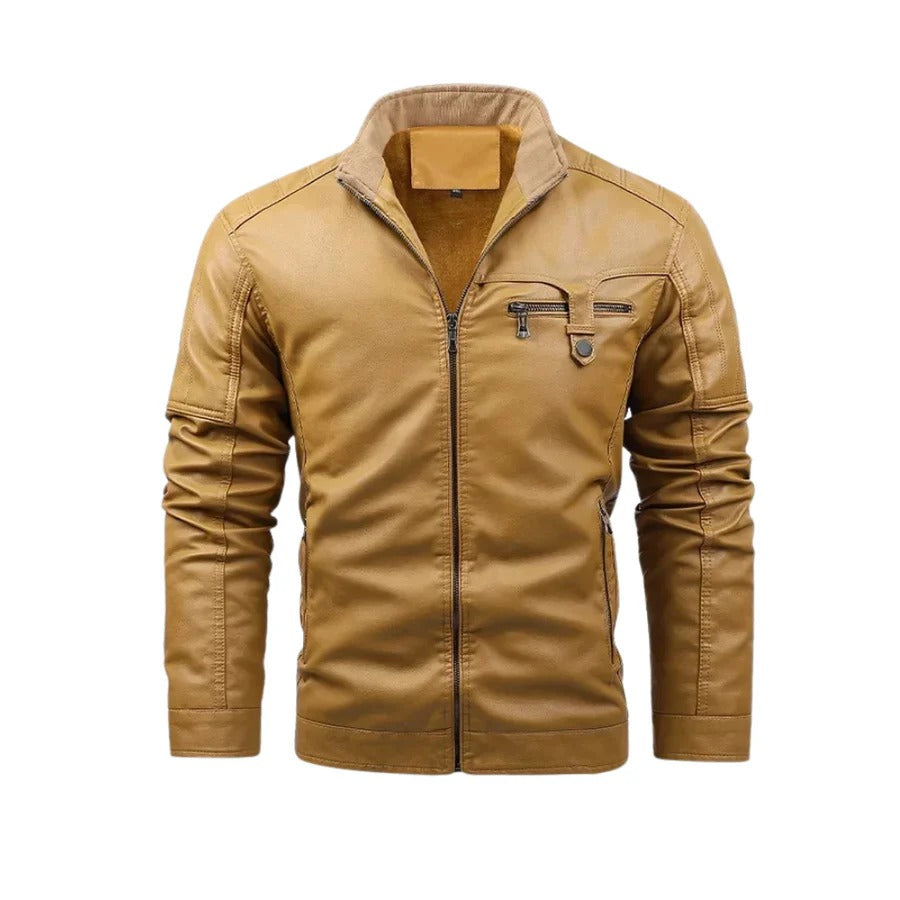 Veste en cuir rétro doublée de polaire