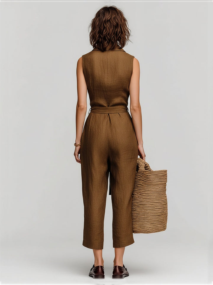 Combinaison en lin marron tabac