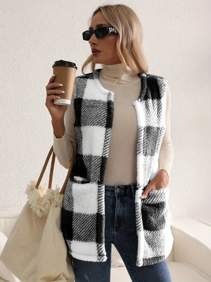 Gilet à carreaux sherpa
