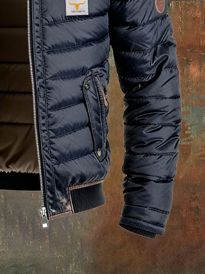 Veste d'extérieur chaude zippée en cuir matelassé rétro