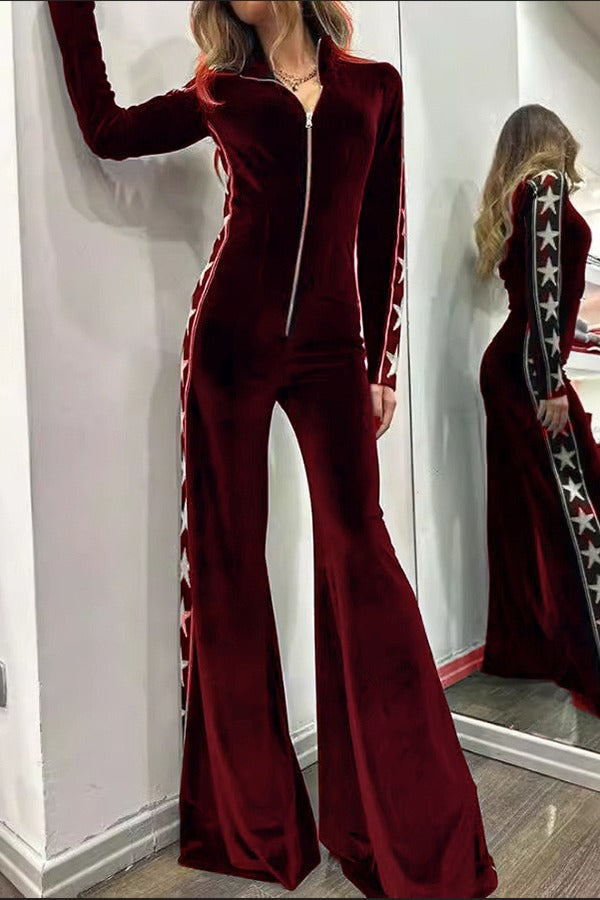 Combinaison zippée en velours à imprimé étoiles