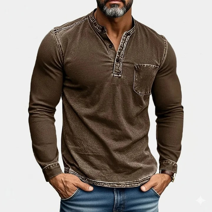 Chemises Henley décontractées en denim pour hommes